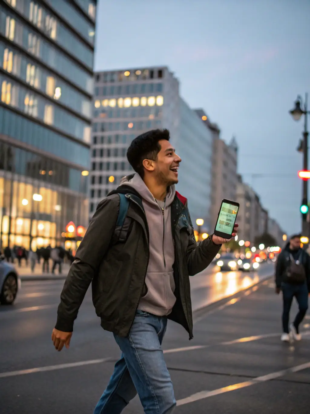 A person using their smartphone to navigate the streets of Valparaiso, highlighting the convenience of unlimited data for maps and local information.