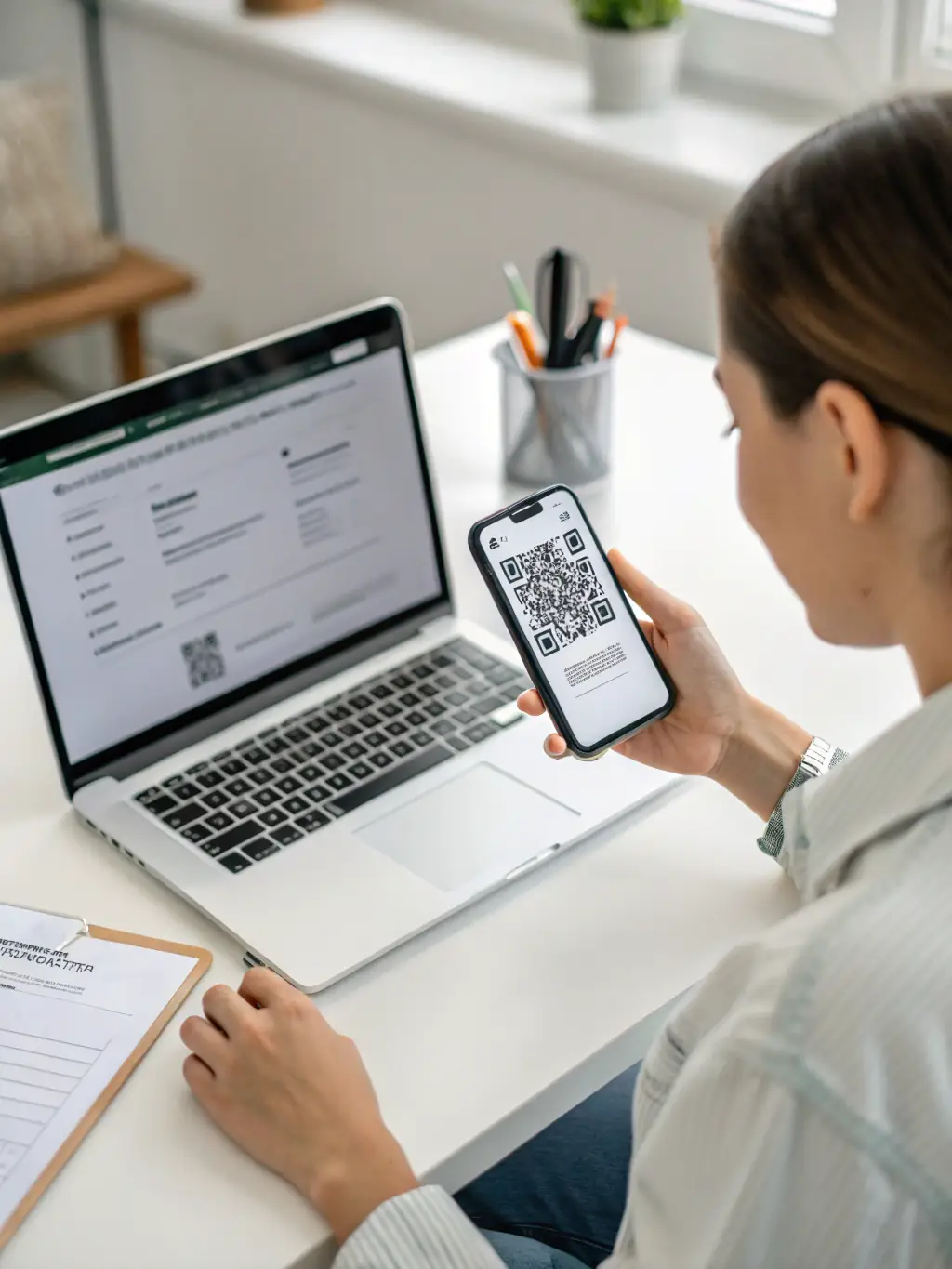 A tourist easily activating their recargas-sim.online eSIM by scanning a QR code, emphasizing the quick and hassle-free setup process.